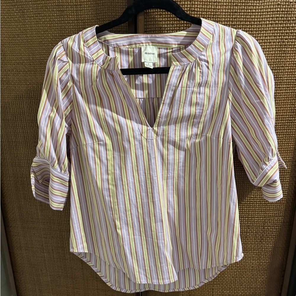 Anthropologie Maeve Puff Sleeve V neck Blouse